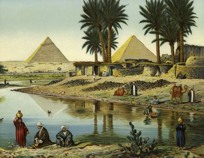 A gizehi piramisok (chromolitho) alkotó: German School