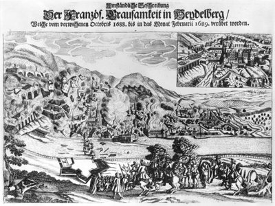Heidelberg elfoglalása és elpusztítása a franciák által 1689 februárjában alkotó: German School