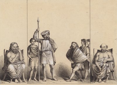 Színházi jelenet egy pompeji falfestményről, Olaszország (litográfia) alkotó: German School