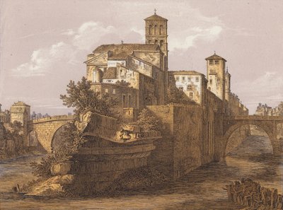 Tiberis-sziget, Róma, Olaszország (színes litográfia) alkotó: German School