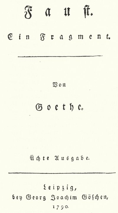 Címlap a Faust első kiadásából, Johann Wolfgang Von Goethe (metszet) alkotó: German School