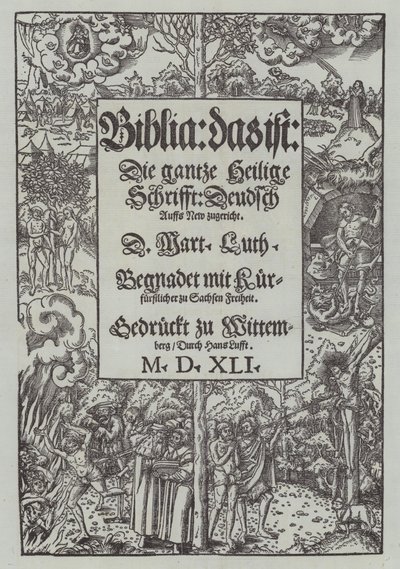 Martin Luthers Biblia 1541-es kiadásának címlapja alkotó: German School