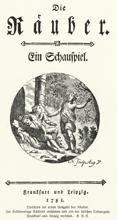 Friedrich Schiller Die Rauber (A rablók) című drámája első kiadásának címlapja alkotó: German School