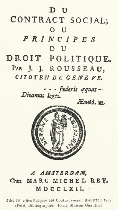 Jean-Jacques Rousseau A társadalmi szerződés első kiadásának címlapja alkotó: German School
