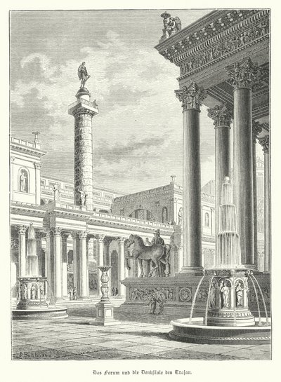 Traianus-oszlop és fórum, Róma (metszet) alkotó: German School