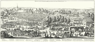 Utazók, akik ellátogatnak a gyógyforrásokhoz Hornhausen faluban, 1646 (metszet) alkotó: German School
