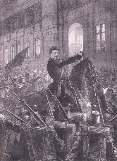 Trochu összegyűjti a Nemzeti Gárdát a Hotel de Ville előtt, Cassells History of the War Franciaország és Németország között, kiadó: Cassell and Company Limited, 1890 körül (litho) alkotó: German School