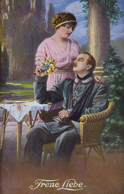 Igaz szerelem: sebesült német katona a kedvesével (színes litográfia) alkotó: German School