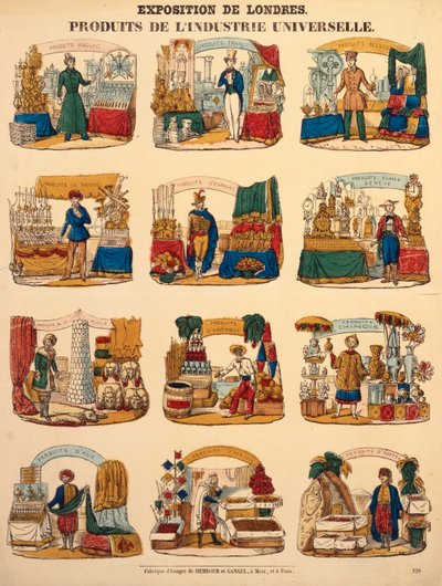 Tizenkét kiállítási stand különböző nemzetekből a londoni Nagy Kiállításon, kiadó: Dambour & Gangel, Metz, 1851 (fametszet) alkotó: German School