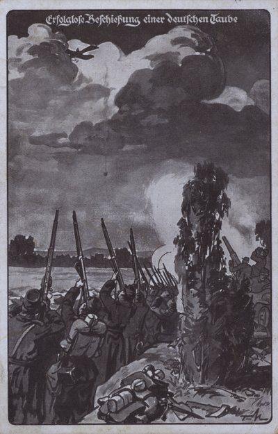 Sikertelen kísérlet egy német repülőgép lelövésére, I. világháború (litho) alkotó: German School