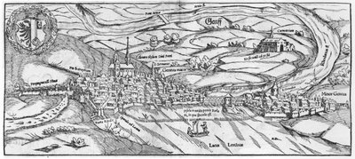 Genf látképe, a Cosmographie Universelle-ből, Sebastien Munster (1488-1552) Basel, megjelent 1559 alkotó: German School