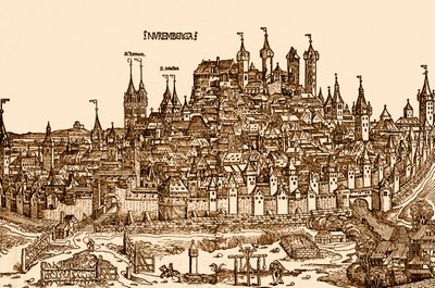 Nürnberg látképe, Hartmann Schedel "A világ krónikája" című művéből (nyomtatás) alkotó: German School