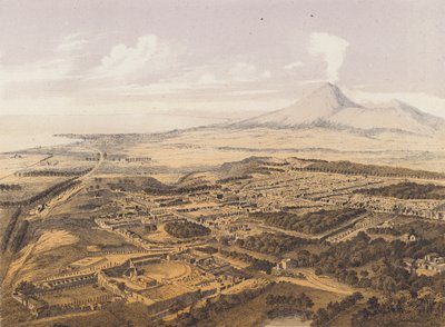 Pompeji látképe, Campania, Olaszország (színes litográfia) alkotó: German School