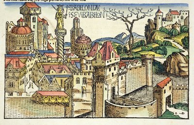 Babilon ókori városának képe, Hartmann Schedel (1440-1514) nürnbergi krónikájából, 1493 alkotó: German School