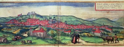 Burgos városának kilátása, a Georg Braun által szerkesztett és Franz Hogenberg által metszett „Civites Orbis Terrarum” című művéből alkotó: German School