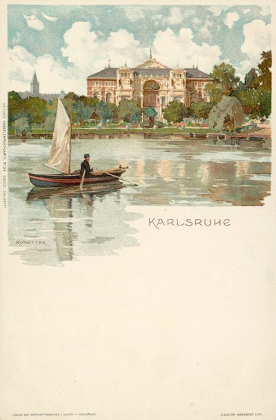 Kilátás Karlsruhe városára Németországban (chromolitho) alkotó: German School