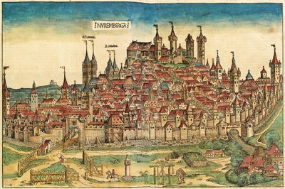 Nürnbergi város látképe, megjelent a Nürnbergi Krónikában, 1493 alkotó: German School
