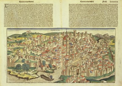 Kilátás Firenze fallal körülvett városára, Hartmann Schedel (1440-1514) Nürnbergi Krónikájából 1493 alkotó: German School