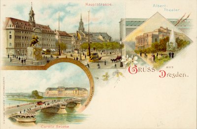 Kilátás Drezdára, Németország (chromolitho) alkotó: German School