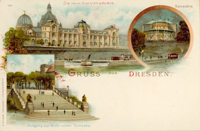 Kilátás Drezdára, Németország (chromolitho) alkotó: German School