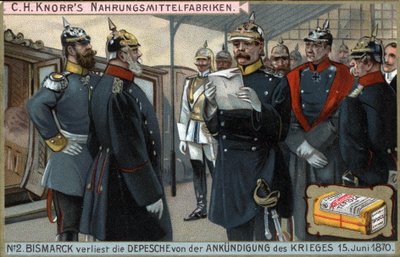 1870-es háború. Otto von Bismarck porosz tábornok (1815-1898) felolvasta a hadüzenetet június 15-én alkotó: German School