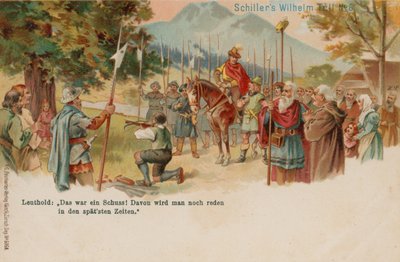 William Tell kilövi az almát fiai fejéből alkotó: German School