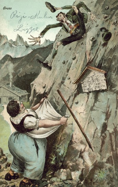 Nő elkapja a hegyről zuhanó férfit (színes litó) alkotó: German School
