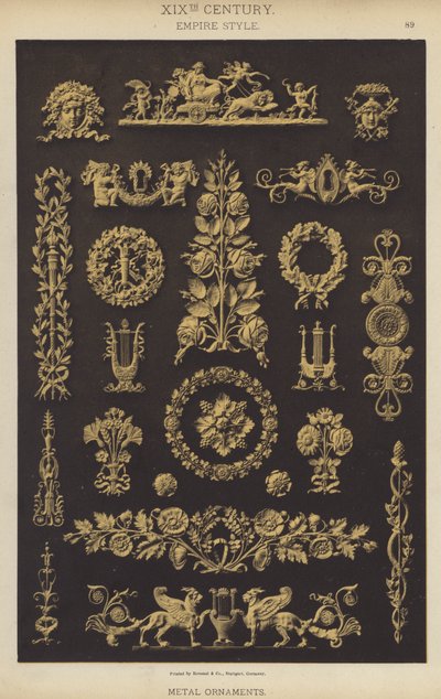 XIX. század, empire stílusú, fémdíszek (színes litó) alkotó: German School