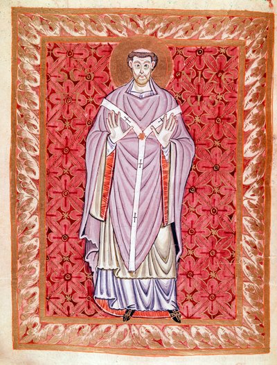 Lyoni Szent Nizier (513-573) ábrázolása (Nicet, Nicetius vagy Nicetus) Az Egbert-kódex miniatúrája (Codex Egberti) a Reichenau iskola által, 980 körül alkotó: German School