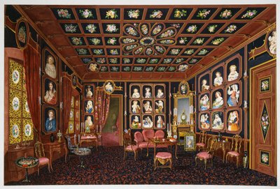 Beszélgető szalon a Villa Lazarovichban, Habsburg Maximilian (1832-1867) trieszti rezidenciája, Germano Prosdocimi tempera alkotó: Germano Prosdocimi