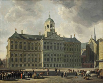 Kilátás a gátra az új városházával, a Nieuwe Kerk-vel és a Waag-kal, Amszterdamban alkotó: Gerrit Adriaensz Berckheyde
