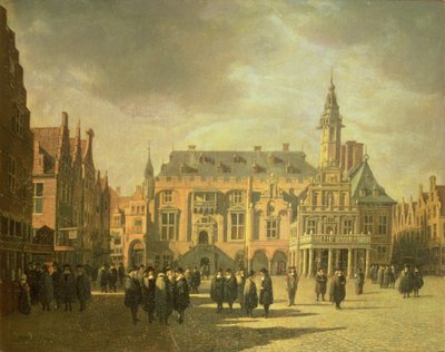 Kilátás a városházára a haarlemi piactéren alkotó: Gerrit Adriaensz Berckheyde