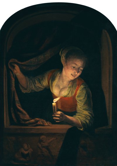 Holland: Fiatal nő gyertyával az ablaknál alkotó: Gerrit Dou