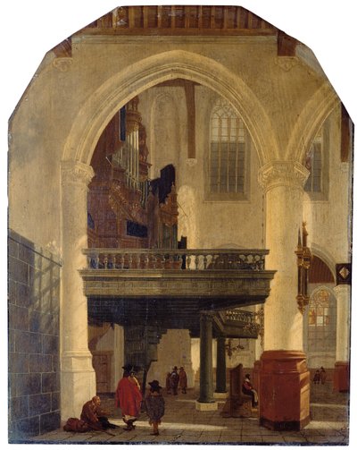 Az Oude Kerk nyugati vége, Delft, a déli folyosótól északra az orgonakarzattal alkotó: Gerrit Houckgeest