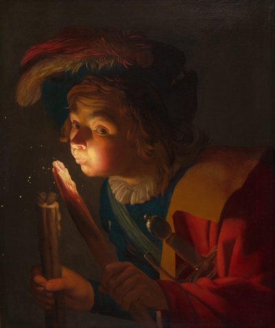 Egy fiú fúj a tűzjelzőn alkotó: Gerrit van Honthorst