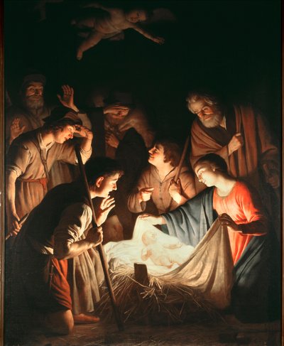 A Pásztorok imádása - olaj, vászon, 1640 körül alkotó: Gerrit van Honthorst