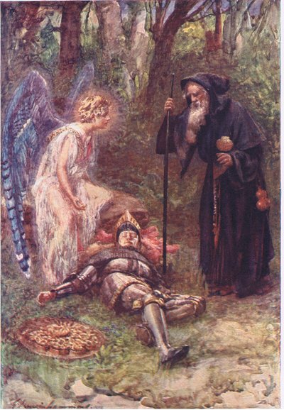 "Íme ez a nehéz látvány, te tisztelendő uram" - Történetek a Tündérkirálynőből, George Harrap and Company kiadásában alkotó: Gertrude E. Demain (after) Hammond