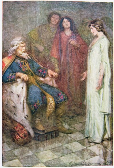 Semmi, Uram, illusztráció a „Lear királyból” a „Shakespeare-történetek: Thomas Carter által újra elmesélt” c. 1910 körül (színes litó) alkotó: Gertrude E. Demain Hammond