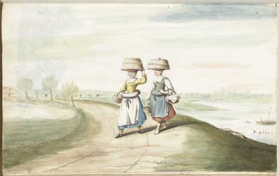 Két parasztasszony sétál a tájon alkotó: Gesina ter Borch (signed by artist)