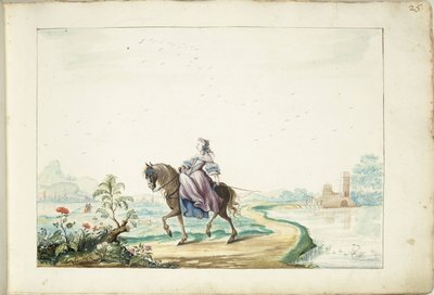 Nő lóháton a tájon alkotó: Gesina ter Borch (signed by artist)