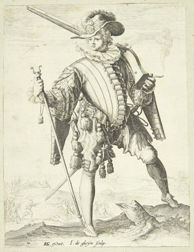Katona állszíjjal (arquebus) alkotó: Gheyn, Jacques II de