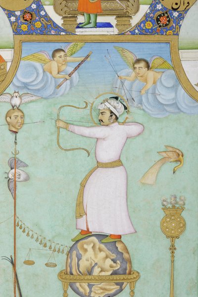 Részlet Jahangir allegorikus portréjából (átlátszatlan akvarell és arany papíron) alkotó: Ghulam Ali Khan