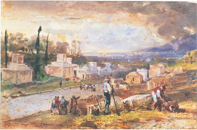 Olaszország, Pompei, A sírok utcája 1862 (akvarell) alkotó: Giacinto Gigante