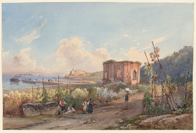 Baia látképe a Vénusz-templommal, egy a Nápolyt ábrázoló négy kis látkép közül egy Album Amicorumból alkotó: Giacinto Gigante