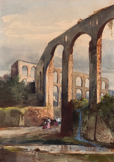 Nők a Maddaloni római vízvezeték alatt, egy borbone tanítvány, valószínűleg Maria Annunziata di Borbone hercegnő (1843-1871) kiegészítésével (ceruza, wc és gouache papíron) alkotó: Giacinto Gigante