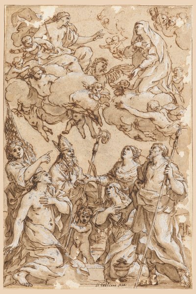 Rajz, Krisztus és Szűz Mária a pistoiai védőszentekkel, 1638 alkotó: Giacinto Gimignani