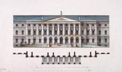 A Szmolnij Intézet projektje. A főhomlokzat és a földszinti alaprajz, 1806-1808 alkotó: Giacomo Antonio Domenico Quarenghi