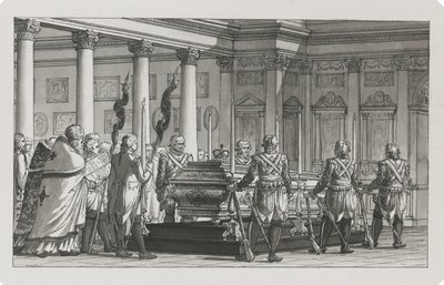 I. Pál császár díszőrséggel az államban fekszik alkotó: Giacomo Antonio Domenico Quarenghi