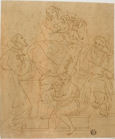 Szent Család Assisi Szent Ferenccel és Keresztelő Szent János csecsemővel alkotó: Giacomo Cavedone