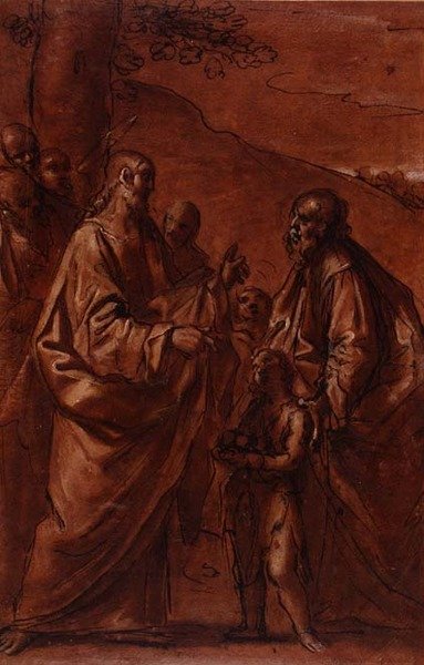 PD.9-1992 A kenyerek és halak csodája, 1611-1614 körül (fekete kréta, toll, tinta és mosószer) alkotó: Giacomo Cavedoni